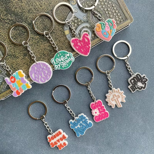 5 pcs - Jesus Themed PVC Keychains – Colorful Christian Faith Charms with Bible Verses