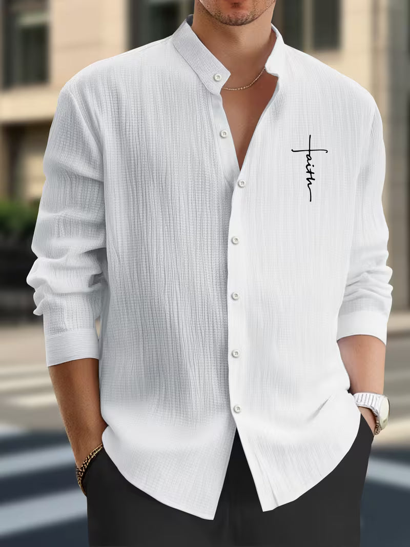 Men’s Elegant Stand Collar Shirt – Classic Christian Formal Wear