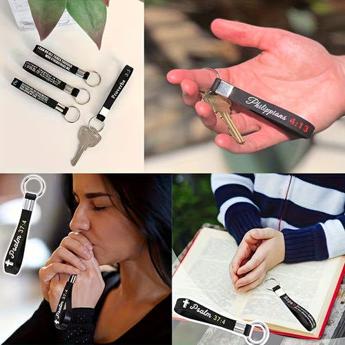 4-Piece Christian Bible Wristband Keychain Set – Inspirational Silicone Faith Accessories