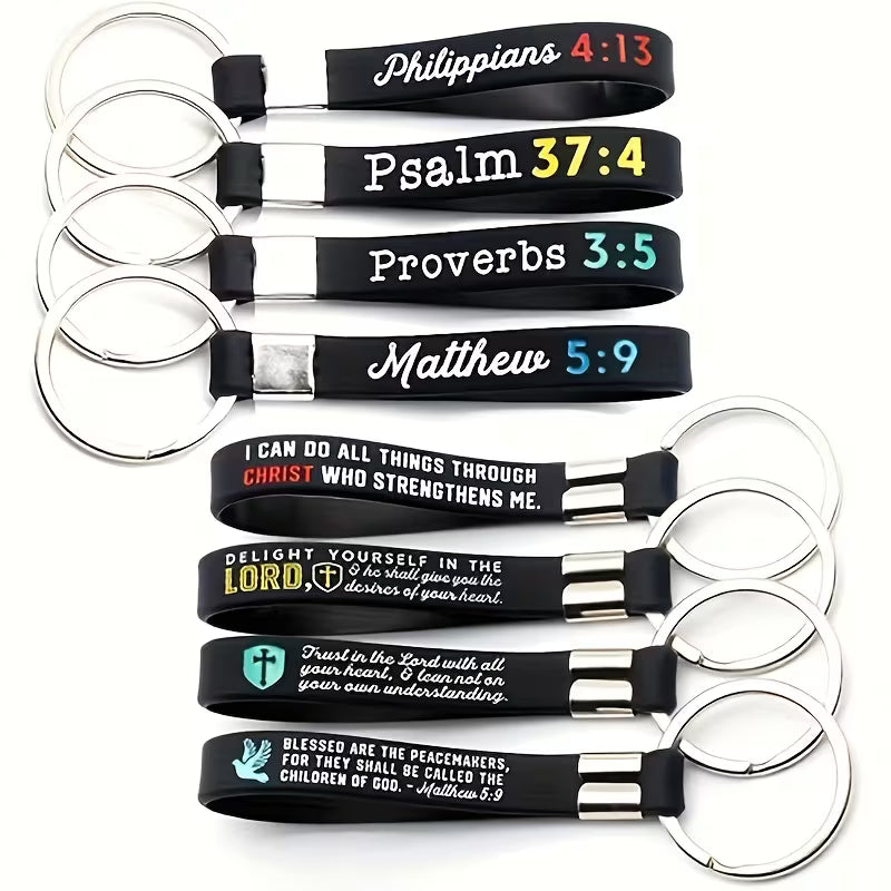 4-Piece Christian Bible Wristband Keychain Set – Inspirational Silicone Faith Accessories