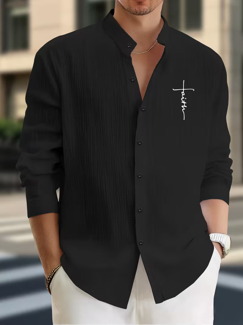 Men’s Elegant Stand Collar Shirt – Classic Christian Formal Wear