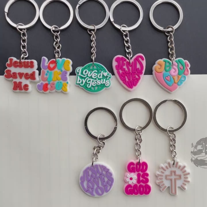 5 pcs - Jesus Themed PVC Keychains – Colorful Christian Faith Charms with Bible Verses